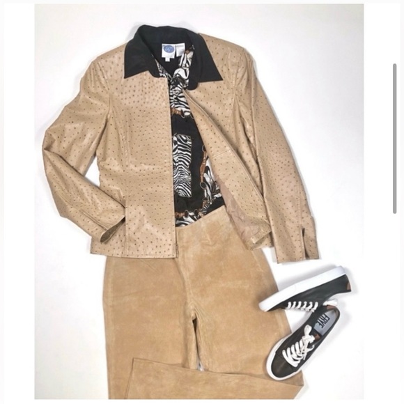 Get Dana Buchman Womans Jacket Tan Lamb Leather Jacket Size M Brown - Picture 5 of 13